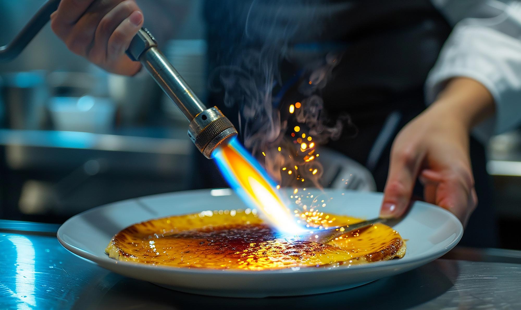 Chef preparing a precise plated dish in modern kitchen